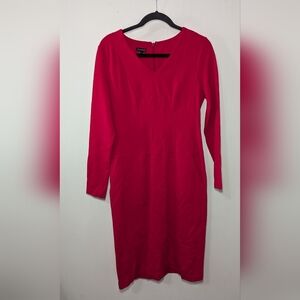 Talbots Sheath Midi Dress Red Ponte Knit V-neck Valentine's Day Women's Size 6